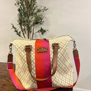 Kate Spade Cream Tote with Pink and Orange Stripes